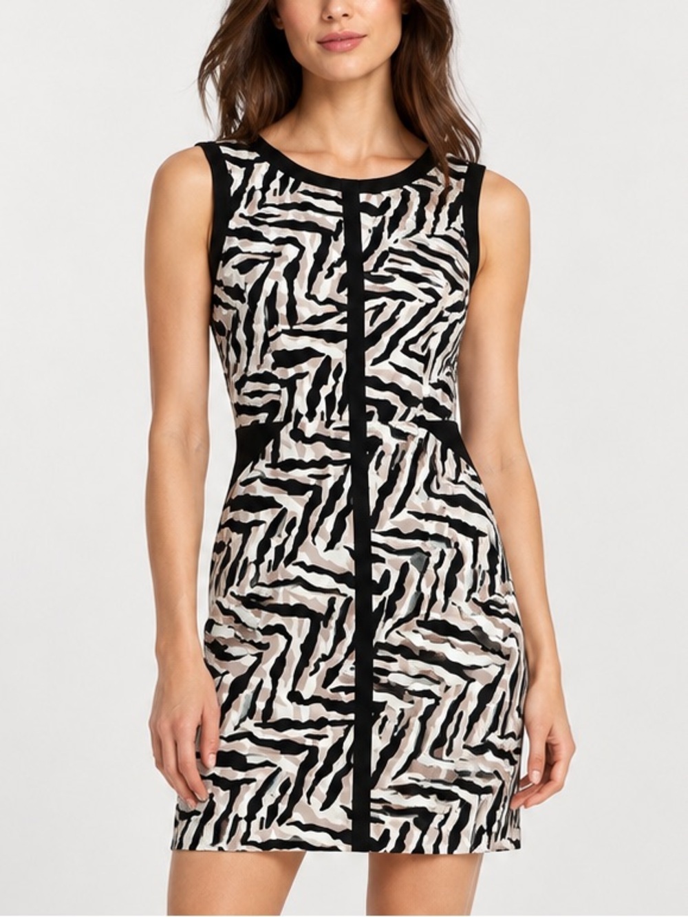 Karen Millen Zebra Print Cotton Cutout Back Shift Dress US 4 Black White